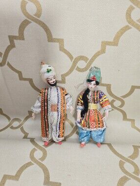 Vtg Traditional Turkish Dolls Man & Woman Handmade 8¼" Folklore Read Below